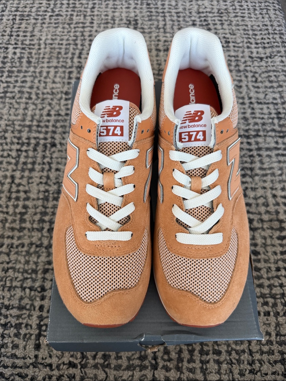New Balance 574 Men's Sneakers in Orange and White - Picture 3 of 7